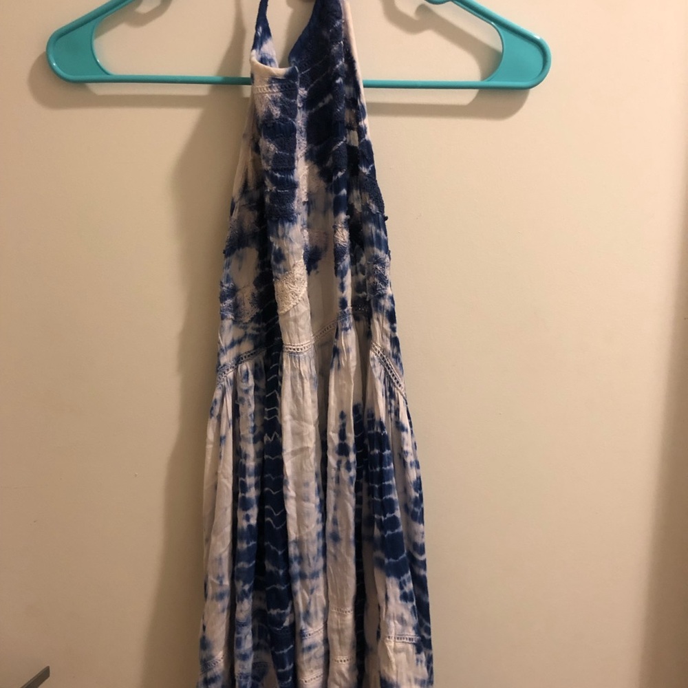 Blue and white tie dye halter dress